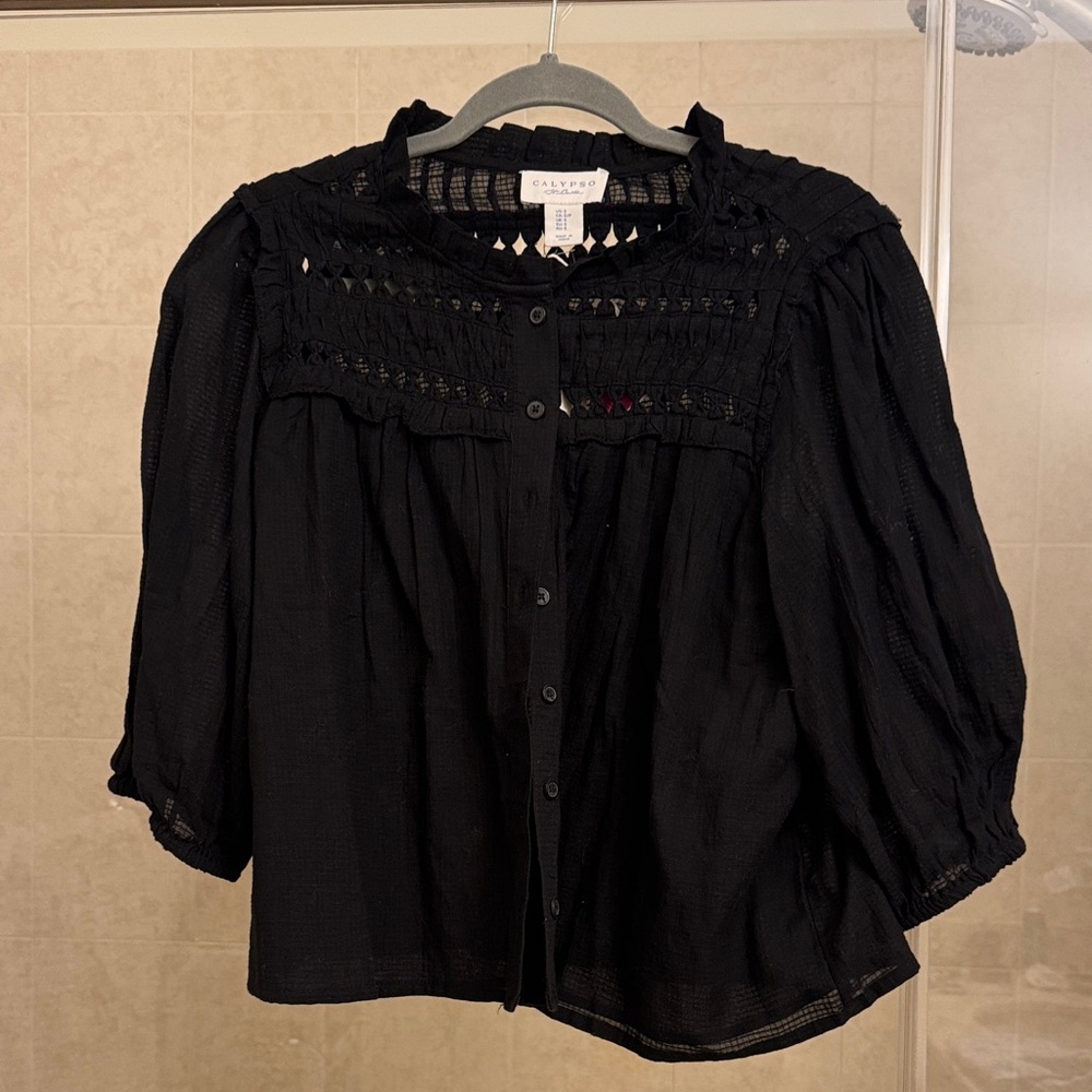 Black Button-Front Calypso St. Barth Blouse